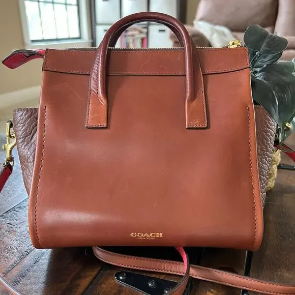 Coach Mini Bleeker Riley Carry All Leather Purse with Coral Accents Crossbody - Picture 3 of 13